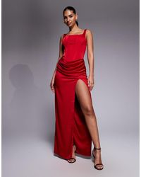 Oh Polly - Satin Square Neck Corset Maxi Dress - Lyst