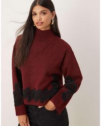 ASOS - Lace Sleeve And Waist Placement Funnel Neck Jumper - Lyst