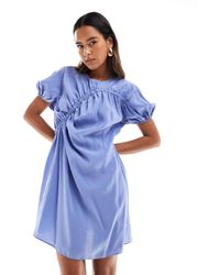 ASOS - Puff Sleeve Mini Smock Dress With Ruching Detail - Lyst