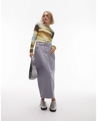 Topshop Unique - Denim Midi Skirt - Lyst