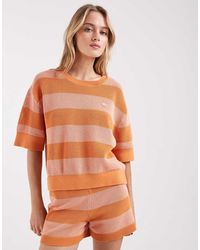 Lacoste - Knitted Stripe Short Sleeve Jumper Top - Lyst