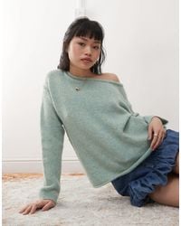 Miss Selfridge - Asym Off The Shoulder Slouchy Cosy Knit Jumper - Lyst