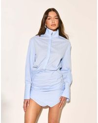 Noughts & Kisses - Cotton Rich Button Up Asymmetric Hem Deep Cuff Mini Shirt Dress - Lyst