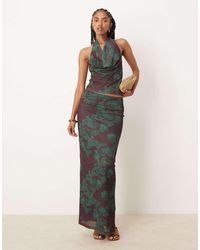 ASOS - Printed Gauzy Sheer Mesh Paisley Maxi Low Rise Skirt Co Ord - Lyst