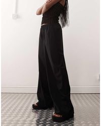 Weekday - Broek Met Wijde Pijpen En Elastische Taille - Lyst