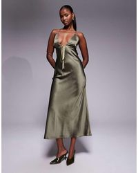 ASOS - Satin Bias Cut Cami Midi Dress With Contrast Tie Detail - Lyst