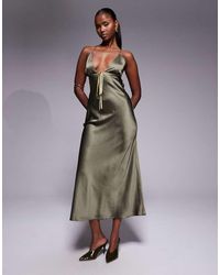 ASOS - Satin Bias Cut Cami Midi Dress With Contrast Tie Detail - Lyst
