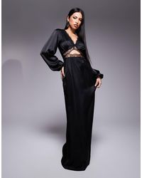 Never Fully Dressed - Mimi Long Sleeve Lace Cut-out Slip Maxi Dress - Lyst