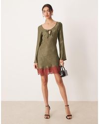 ASOS - Satin Long Sleeve Scoop Neck Swing Dress - Lyst