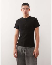 Collusion - Ribbed Muscle Short Sleeve Henley T-shirt Top - Lyst