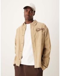 ASOS - Camisa De Corte Cuadrado Extragrande Con Bordado En El Pecho De Pana De -Marrón - Lyst