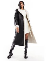 ONLY - Faux Leather Longline Aviator Coat - Lyst