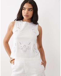 Mango - 100% Cotton Sleeveless Embroidered Top - Lyst