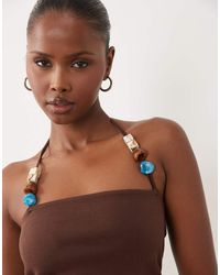 ASOS - Compact Cotton Strappy Halter Neck Top With Bead Detail - Lyst