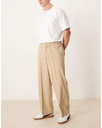 ASOS - Pantalon habillé ample à plis nervurés avec taille élastique sur la moitié - taupe-pas - Lyst