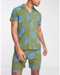 Chelsea Peers - Pijama corto verde y azul con estampado - Lyst