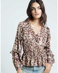 River Island - Leopard Print Frill Blouse - Lyst