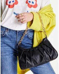 New Look Ruched Chunky Chain Shoulder Bag - Black