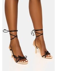 Public Desire - Heroine Cream And Bow Detailing Lace Up Mid Heels - Lyst