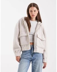 ONLY - Pocket Detail Hooded Teddy Jacket - Lyst