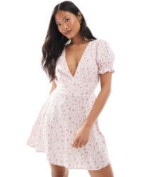 Miss Selfridge - Printed Spun V Neck Mini Tea Dress - Lyst