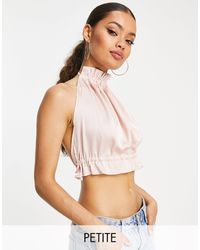Vila - High Neck Satin Crop Top Co-ord With Tie Back - Lyst