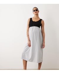 Mama.licious - Mamalicious Maternity Sleevless Midi Dress With Contrast Stripe Skirt Detail - Lyst
