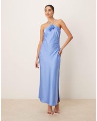 Y.A.S - Halter Neck Satin Maxi Dress With Corsage Detail - Lyst