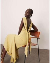 ARRANGE - Drape Neck Square Hem Open Back Midi Dress With Trim Detail - Lyst