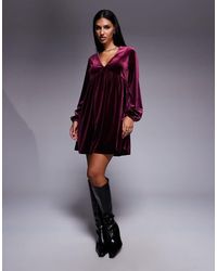 New Look - Aangerimpelde Fluwelen Mini Jurk - Lyst