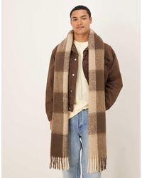 ASOS - Bufanda Beis A Cuadros Extragrande De Tejido Liso De - Lyst