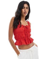 Miss Selfridge - Gesmokte Top Met Gestrikte Voorkant - Lyst