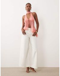 ASOS - Mesh Tie Front Asymmetric Hem Halter Top - Lyst