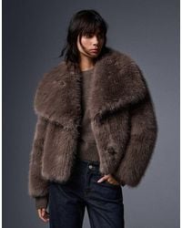 Bershka - Furry Jacket With Lapel - Lyst