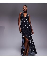 Murci - Exclusive Halterneck Deep Plunge Ruffle High Low Hem Maxi Dress - Lyst