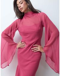 ASOS - Flute Sleeve Maxi Dress With Asymmetric Ruffle Hem - Lyst