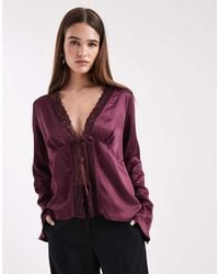 Miss Selfridge - Satin Tie Front Blouse - Lyst