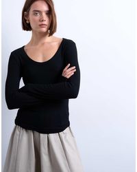 TOPSHOP - Premium Rib Long Sleeve Wide Scoop Neck Top - Lyst