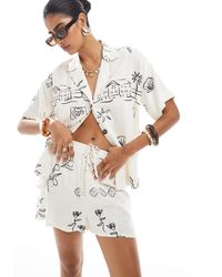 ASOS - – kurzärmliges hemd aus leinenmix mit skizzenprint, kombiteil - Lyst