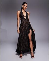 I.AM.GIA - Irisia Lace Plunge Halterneck Backless Thigh Split Maxi Dress - Lyst