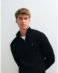 Polo Ralph Lauren - Icon Logo Cotton Cable Quarter Zip Sweatshirt - Lyst
