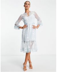French Connection - Midi Tea Dress With Delicate Floral Embroidery - Lyst