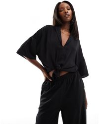 AX Paris - Textured Tie Front Shirt Co-ord - Lyst
