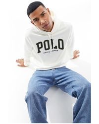 Polo Ralph Lauren - Sweat à capuche en polaire avec logo style universitaire - crème - Lyst