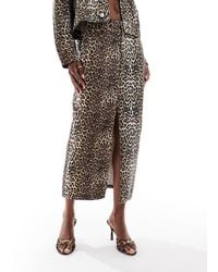 Kaiia - Exclusivité - - jupe longue d'ensemble en denim riche en coton - léopard - Lyst