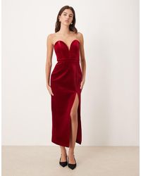 Nobody's Child - Velvet Plunge Structured Tube Midi Dress - Lyst