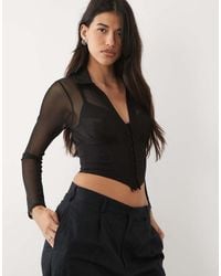ASOS - Long Sleeve Mesh Corset Top With Hook And Eye - Lyst