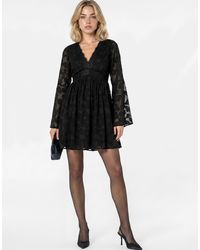 Lovedrobe - Floral Burnout Lace Detail Long Sleeve Mini Dress - Lyst