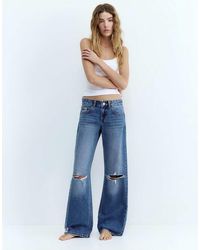 Pull&Bear - Ripped Low-Rise Straight Leg Jeans - Lyst