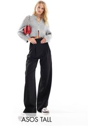 ASOS - Asos design tall - pantaloni sartoriali a fondo ampio neri con pieghe - Lyst